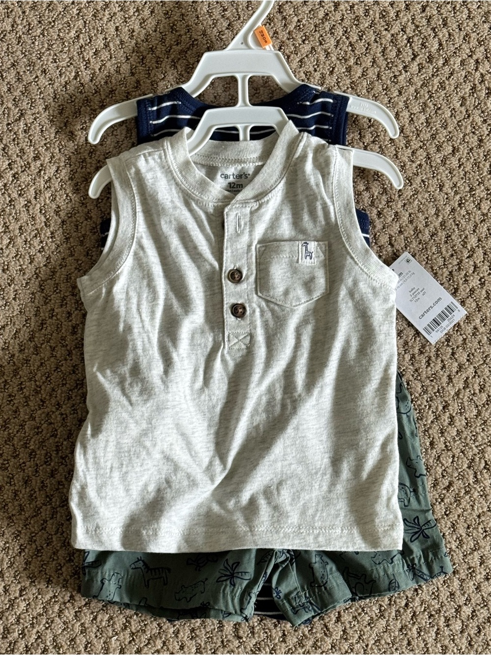 Carter's Light Heather Gray Tank with Olive Animal-Print Shorts